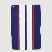 上品な赤、白、青のレーシングストライプ ゴルフタオル (正面)