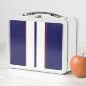 上品な赤、白、青のレーシングストライプ メタルランチボックス (インサイチュ)