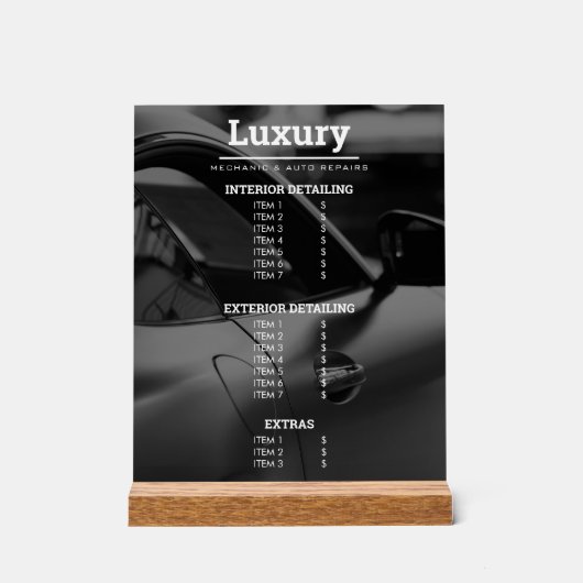 上品な車の写真の修復整備士価格表 アクリルサイン (正面)