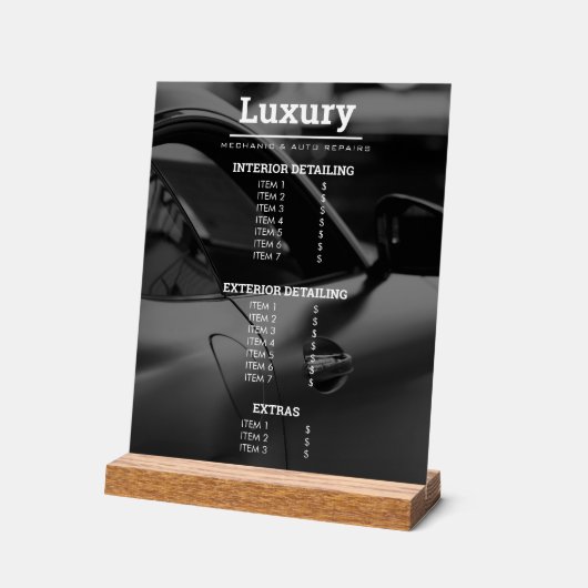 上品な車の写真の修復整備士価格表 アクリルサイン (傾斜)