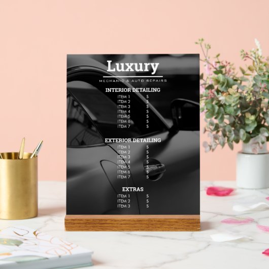 上品な車の写真の修復整備士価格表 アクリルサイン (ウェディング)