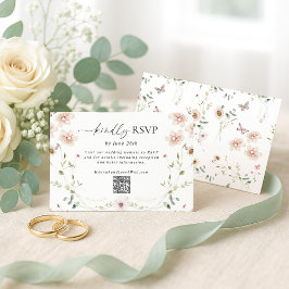 上品な野の花の結婚式QRコード 出欠カード
