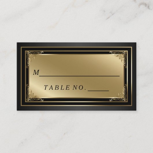 上品な金ゴールドおよび黒い護衛の座席表 プレイスカード (正面)