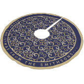 上品な金ゴールドとネイビーブルークリスマスダマスクカスタム ブラッシュドポリエステルツリースカート (アングル)