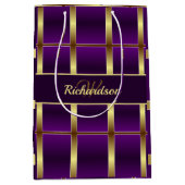 上品な金ゴールドと紫市松模様にモノグラムの ミディアムペーパーバッグ (正面)