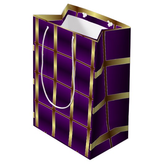 上品な金ゴールドと紫市松模様にモノグラムの ミディアムペーパーバッグ (裏面アングル)