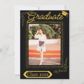 上品な金ゴールドと黒の垂直方向の写真卒業 招待状 (正面)