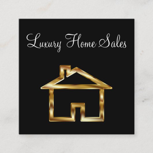 上品な金ゴールドの家の不動産 スクエア名刺 (正面)