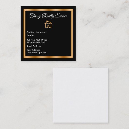上品な金ゴールドの家の記号の不動産仲介業者 スクエア名刺 (正面/裏面)
