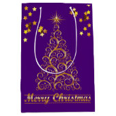 上品な金ゴールドの抽象芸術のクリスマスツリーのギフトバッグ ミディアムペーパーバッグ (正面)