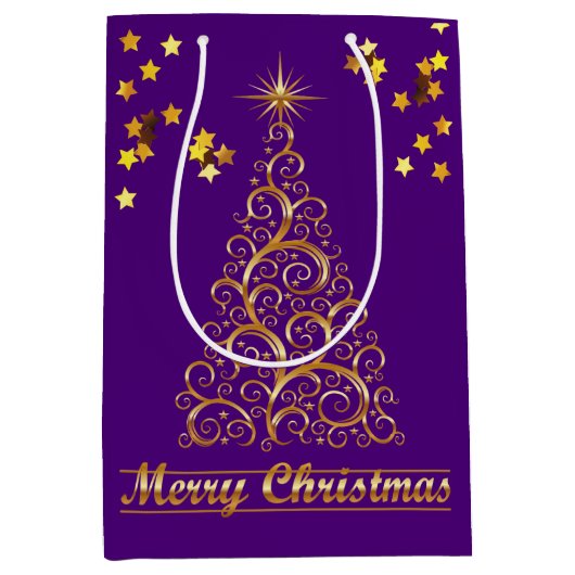 上品な金ゴールドの抽象芸術のクリスマスツリーのギフトバッグ ミディアムペーパーバッグ (正面)