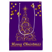 上品な金ゴールドの抽象芸術のクリスマスツリーのギフトバッグ ミディアムペーパーバッグ (裏面)