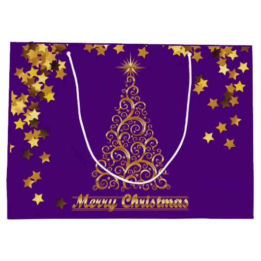 上品な金ゴールドの抽象芸術のクリスマスツリーのギフトバッグ ラージペーパーバッグ (裏面)