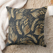 上品な金ゴールドの葉ボタニカルグレーデザイン クッション (ブランケット)