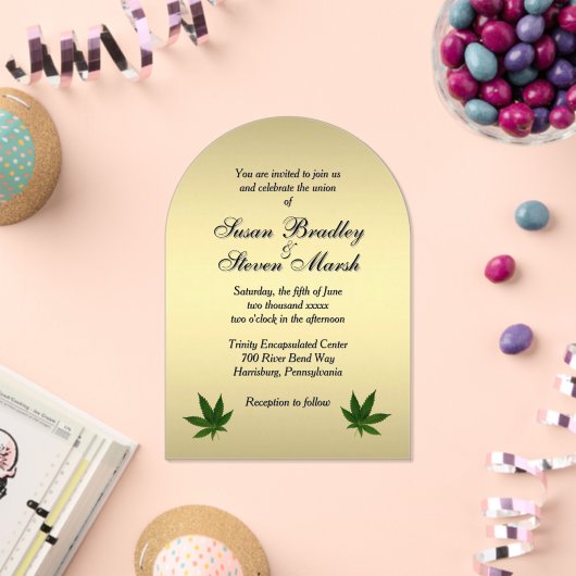 上品な金ゴールドウィードチケット結婚式招待状 アクリル招待状 (インサイチュ (お祝い))