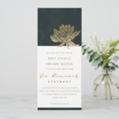 上品な金ゴールドエメラルドグリーンロータスフローラ誓の更新 招待状 (スタンド正面)