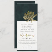 上品な金ゴールドエメラルドグリーンロータス結婚フローラ 招待状 (正面/裏面)