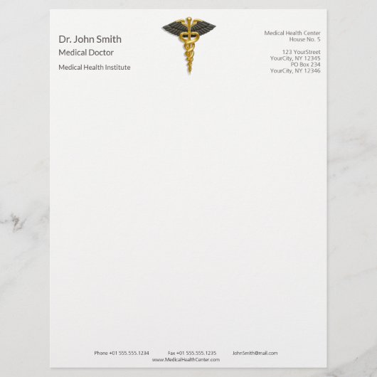 上品な金ゴールドカドゥセウスエレガントメディカルブラックウィングス レターヘッド (正面)