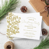 上品な金ゴールドグリッタークリスマススノーフレークホリデーパーティー 招待状