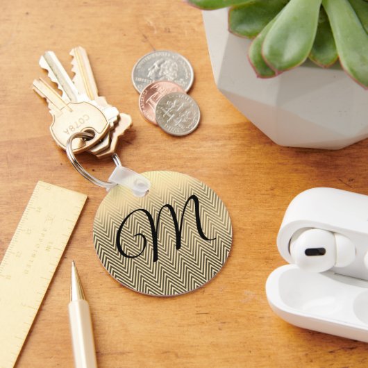 上品な金ゴールドシェブロンモノグラムキーチェーン キーホルダー (デスク)