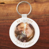 上品な金ゴールドシモダンッ結婚クのパーソナライズされた写真 キーホルダー (正面)