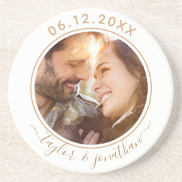 上品な金ゴールドシモダンッ結婚クのパーソナライズされた写真 コースター