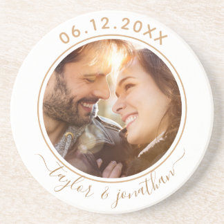 上品な金ゴールドシモダンッ結婚クのパーソナライズされた写真 コースター