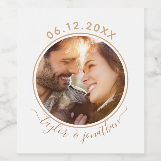 上品な金ゴールドシモダンッ結婚クのパーソナライズされた写真 ワインラベル (シングルラベル)