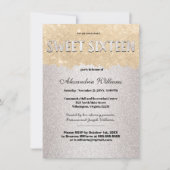 上品な金ゴールドシルバーブラシストロークグリッタースウィート16 招待状 (正面)