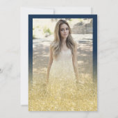 上品な金ゴールドネイビーブルーグリッターフォトスイート16 招待状 (裏面)