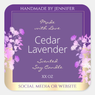 上品な金ゴールドパープルフローラ製品のパッケージラベル スクエアシール