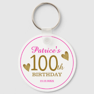 上品な金ゴールドピンク100誕生日お願い キーホルダー
