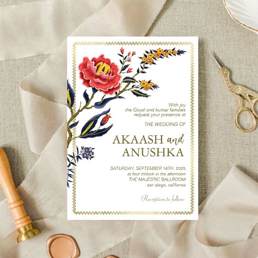 上品な金ゴールドフレームシックな結婚花 招待状