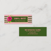 上品な金ゴールドフレームピンクローズストライプ割引 スキニー名刺 (正面/裏面)