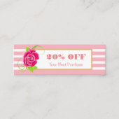 上品な金ゴールドフレームピンクローズストライプ割引 スキニー名刺 (正面)