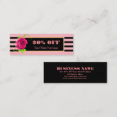 上品な金ゴールドフレームピンクローズストライプ割引 スキニー名刺 (正面/裏面)