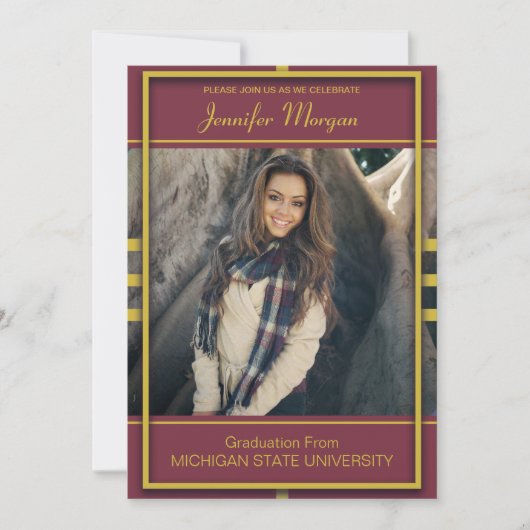 上品な金ゴールドフレーム写真卒業招待状 招待状 (正面)