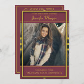 上品な金ゴールドフレーム写真卒業招待状 招待状 (正面/裏面)