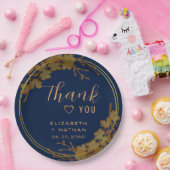 上品な金ゴールドフローラネイビーブルー ペーパープレート (パーティー)