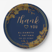 上品な金ゴールドフローラネイビーブルー ペーパープレート (正面)