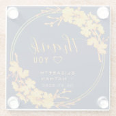 上品な金ゴールドフローラネイビー結婚ブルーの感謝 ガラスコースター (裏面)