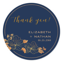 上品な金ゴールドフローラネイビー結婚ブルーの感謝