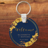 上品な金ゴールドフローラネイビー結婚ブルーの歓迎 キーホルダー (裏面)
