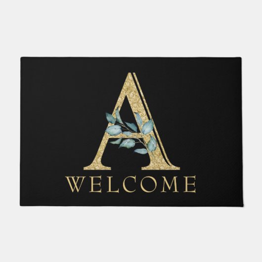 上品な金ゴールドモノグラムAと緑 ドアマット (正面)