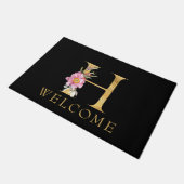 上品な金ゴールドモノグラムHとピンクの花模様doormat ドアマット (アングル)