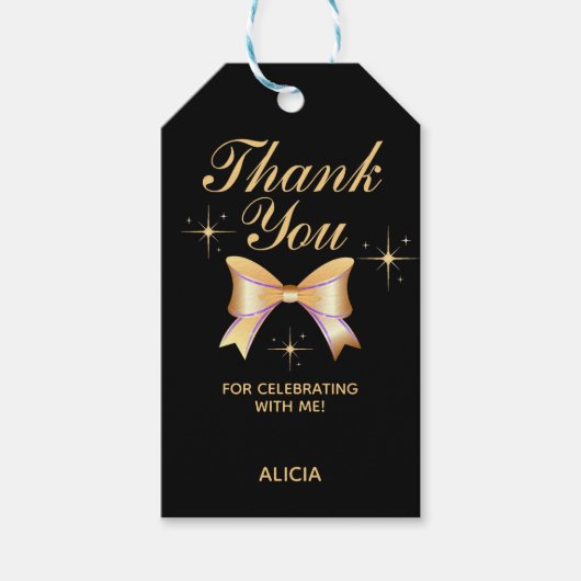 上品な金ゴールドリボンガールブラック誕生日ありがとう ギフトタグ (正面)