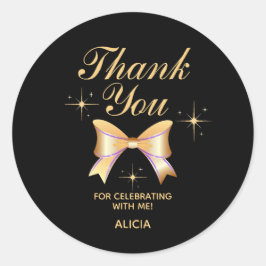 上品な金ゴールドリボンガールブラック誕生日ありがとう ラウンドシール