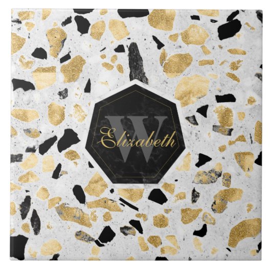 上品な金ゴールドヴィンテージ大理石抽象デザイン タイル (正面)