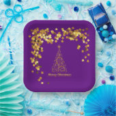 上品な金ゴールド抽象芸術クリスマスツリー紙プレート ペーパープレート (パーティー)