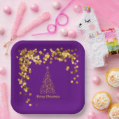 上品な金ゴールド抽象芸術クリスマスツリー紙プレート ペーパープレート (パーティー)